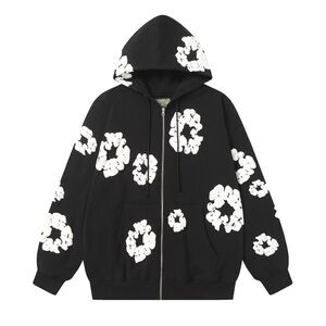 Denim Tears Cotton Wreath Zip Hoodie – Black / White – Size M – Authentic